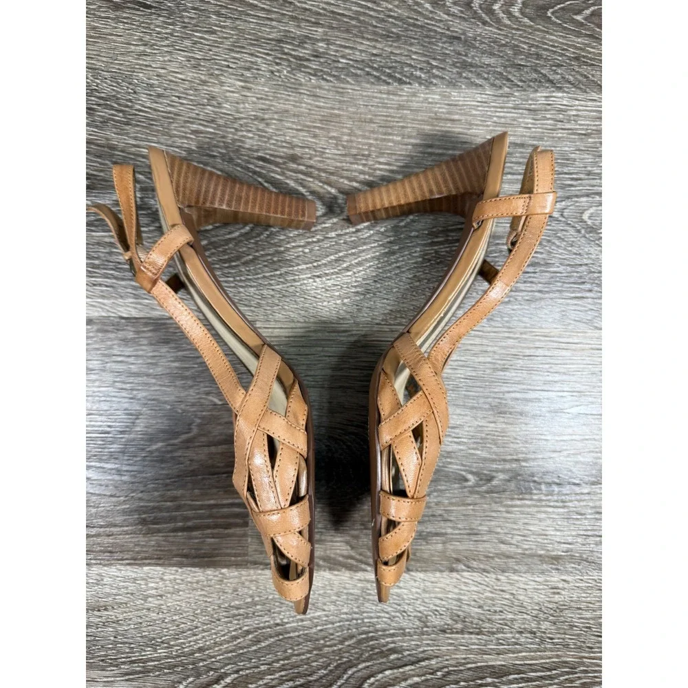 Worthington Tan Leather Woven Slingback Heels Size 8.5M - See Inside Peeling 90s